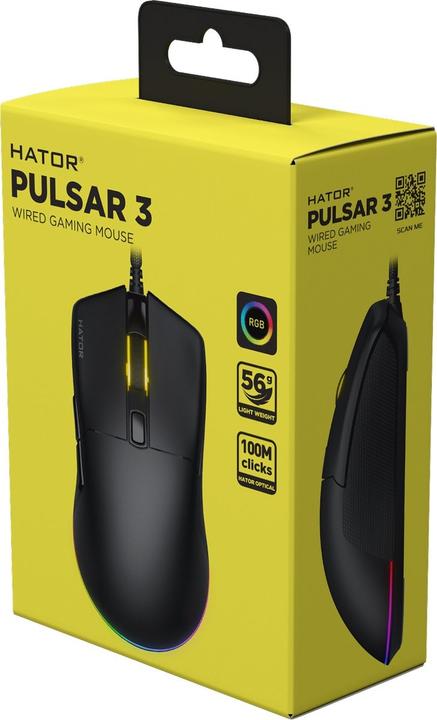 Actual product image Hator Pulsar 3, black - Optical Yellow 100M Switches PixArt PMW 3311(HTM610) (Cable)
