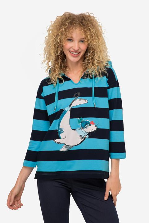 Produktbild Laurasøn Hoodie, Ringel, Robben-Print, Kapuze, 3/4-Ärmel, OEKO-TEX (M)
