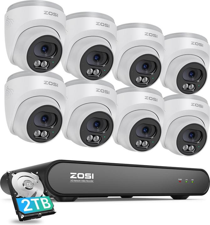 Zosi 2,5K PoE Überwachungskamera Set C220 mit 8 Dome Kameras