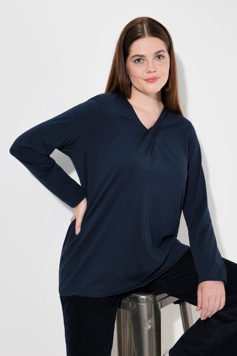 Immagine prodotto Ulla Popken Maglia con drappeggio, scollo a V, maniche lunghe e cotone biologico (42, 44)