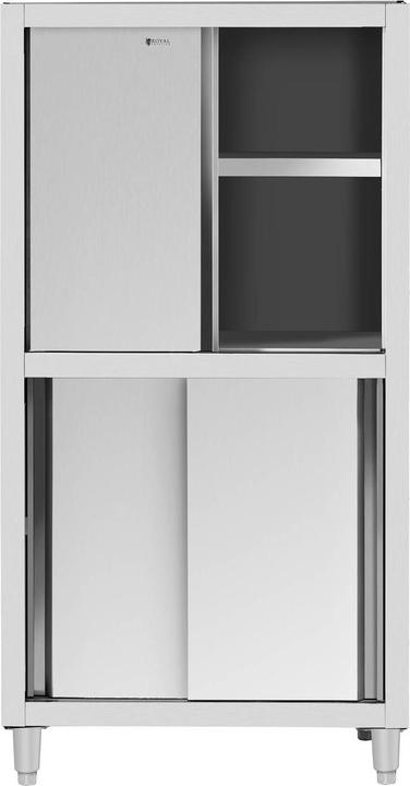 Produktbild Royal Catering Geschirrschrank Edelstahl Hochschrank Vorratsschrank Schiebetüren Breite 100 cm
