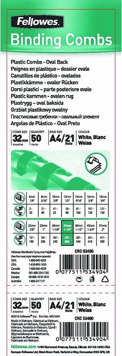 Produktbild Fellowes Binderücken 32mm, 21 Ringe, schwarz, 50 Stk.