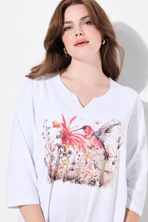 Actual product image Ulla Popken Springtime Graphic 3/4 Sleeve Split Neck Tee (50, 52)