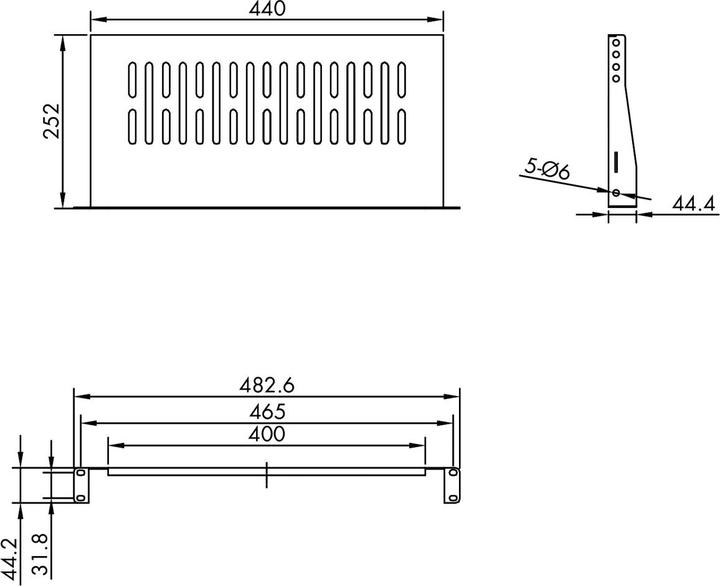 Actual product image Value 19"-Fachboden 1HE, T: 250 mm, < 10 kg, U-Form