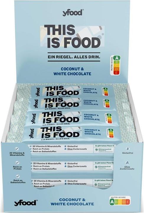 Nährwerte und Zutaten YFood Coconut & White Chocolate (Kokos, Weisse Schokolade, 12 Stk., 720 g)