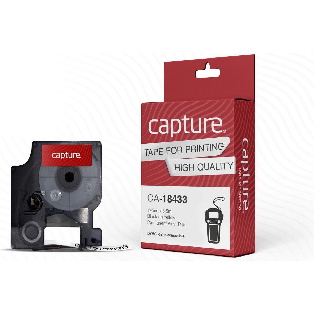 Capture, Etiketten, 19mm x 5.5m Black on Yellow