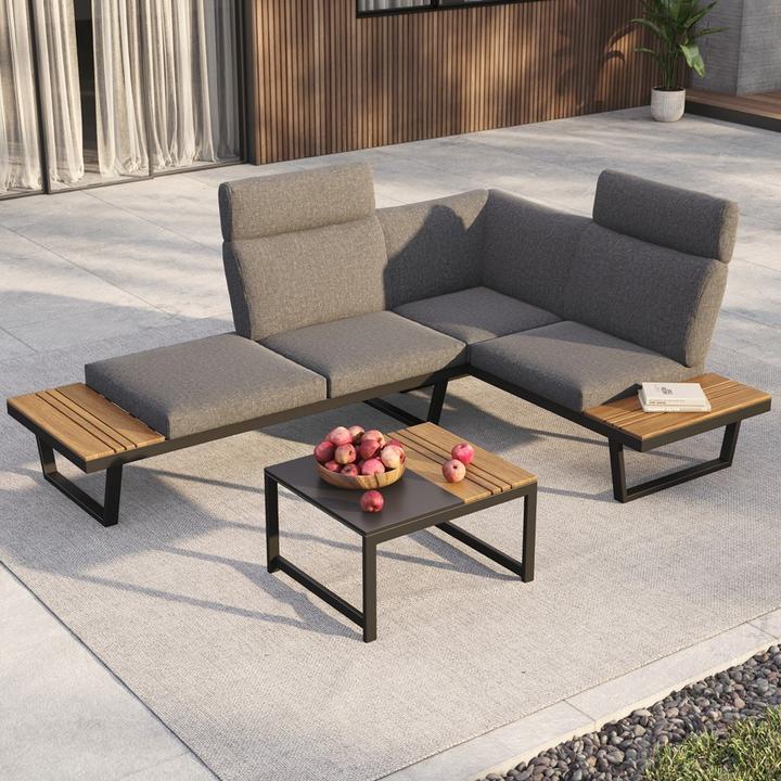 Image du produit Mirpol Eck-Garten-Lounge-Set oder 2 Sofas + Tisch NUVIO grau
