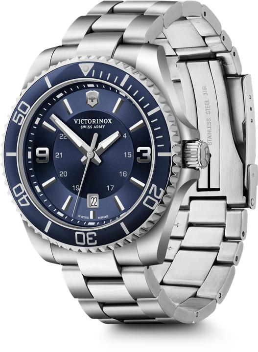Image du produit Victorinox Maverick, Montres de plongée, Montres Homme, 43 cm, Cadran bleu, Bracelet argent, acier inoxydable (Montre de plongée, 43 mm)