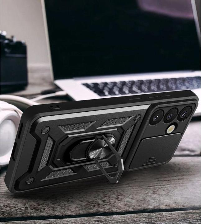 Immagine prodotto Hurtel Hybrid Armor Camshield Case mit Ständer und Kameraabdeckung für OnePlus 13 5G - Schwarz