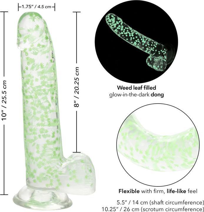 Actual product image CalExotics Naughty Bits® I Leaf Dick™ Glow-In-The-Dark Weed Leaf Dildo