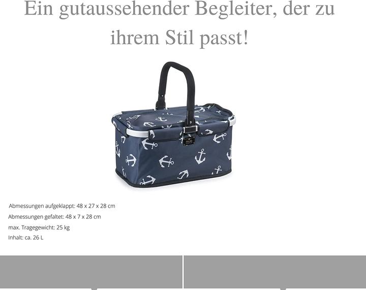 Productafbeelding Genius Falko Boodschappenmandje, donkerblauw met ankers