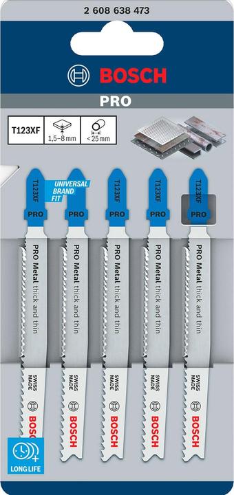 Produktbild Bosch Professional Zubehör PRO Metal thick and thin T123XF Stichsägeblatt, 100 mm, 5-tlg.