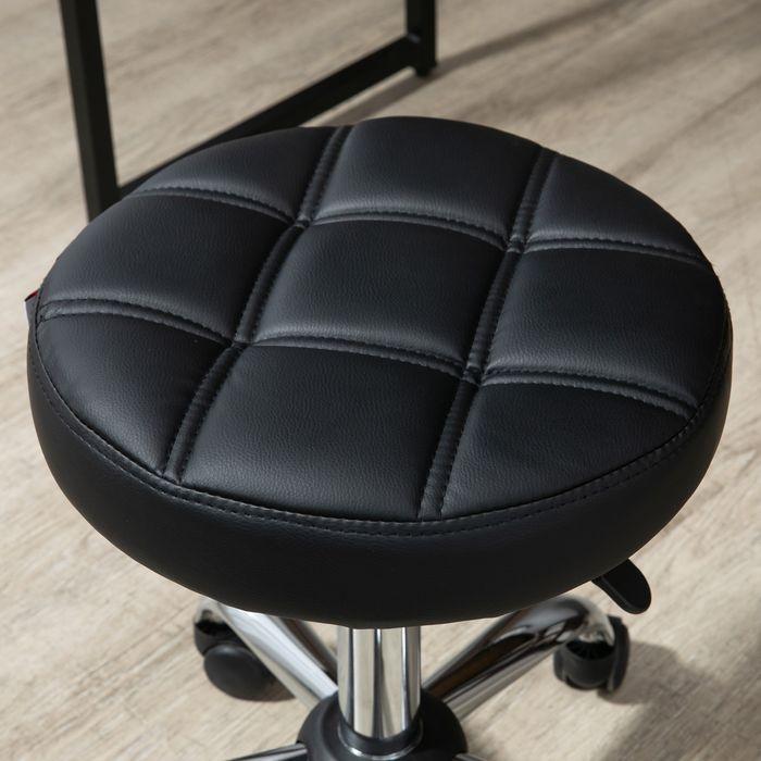Image du produit Swisshandel24 Tabouret pivotant, tabouret de salon, réglable en hauteur, similicuir, design piqué, noir/argenté (51 - 67 cm)