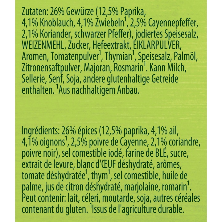 Valeurs nutritives et ingrédients Knorr Würzmix (24 g)