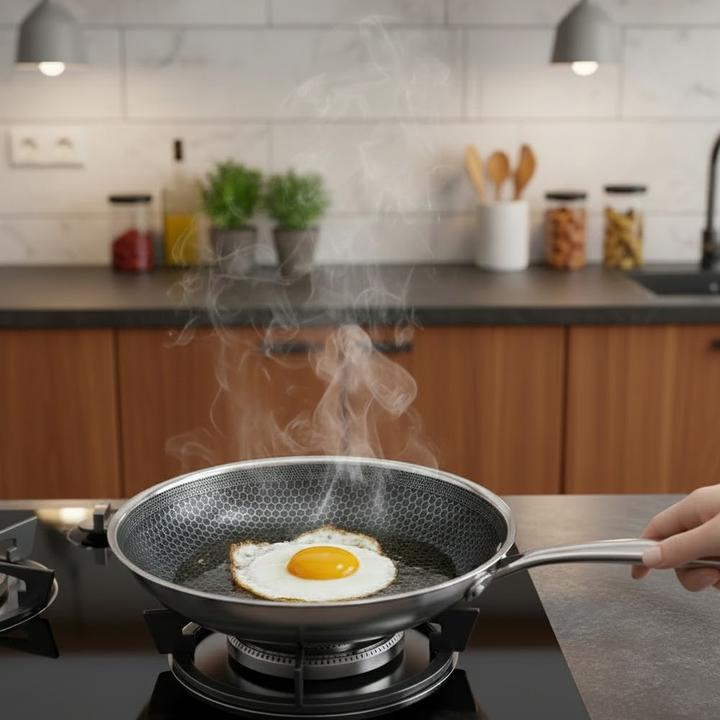 Produktbild Cheffinger Pfanne 24cm Wabenstruktur mit Langgriff (Bratpfanne, Edelstahl, 24 x 6 cm)