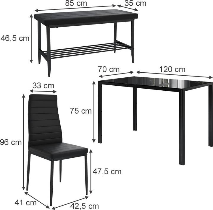 Actual product image Vicco Esstisch-Set Grand, Schwarz, 120 x 70 cm 4-teiliges Set (Glass)