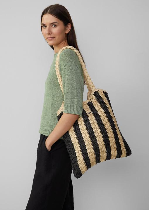 Actual product image S.Oliver Tasche Gestreifte Raffia-Tasche mit geflochtenem Henkel
