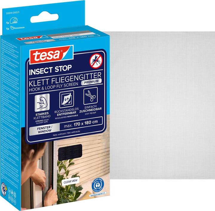 Actual product image tesa Insect screen COMFORT for windows, with Velcro tape, self-adhesive, without drilling (170 x 180 cm)