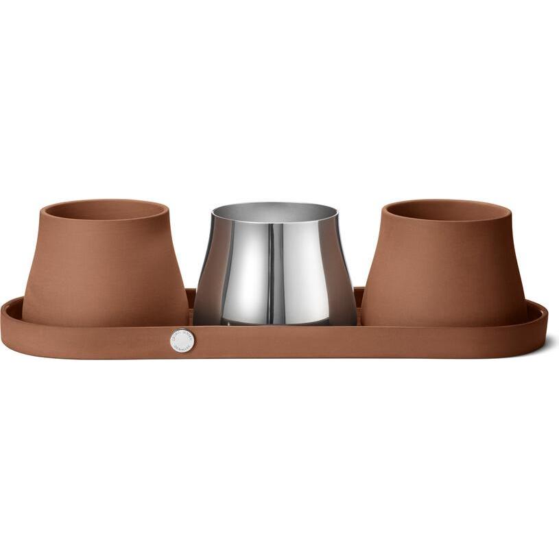 Georg Jensen, Blumentopf, Terra Tablett mit drei Töpfen (41.60 cm)