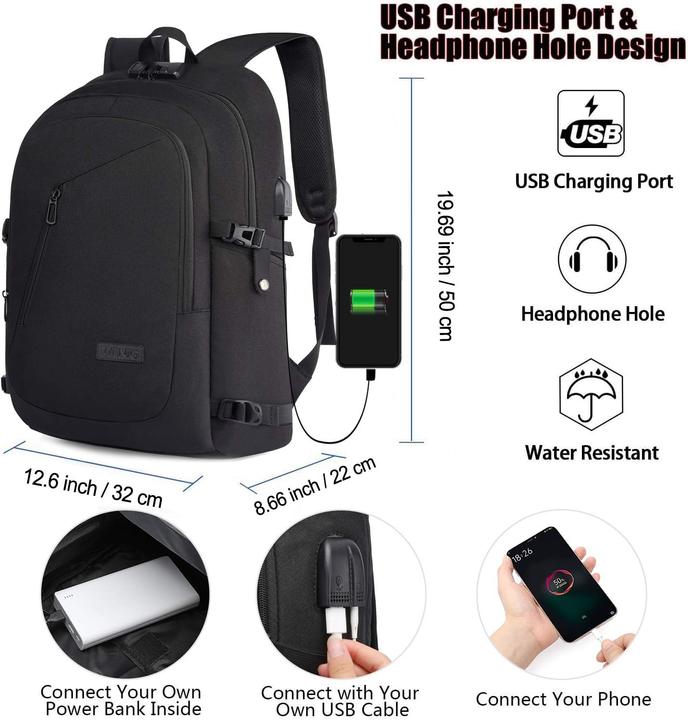 Actual product image Wenig Laptop-Rucksack mit USB-Port, Gepäckgurt