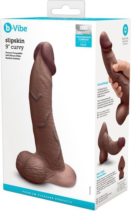 Actual product image Earthly Body Slipskin Realistic Silicone Dildo 9 Inch Curved Brown