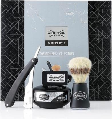 Immagine prodotto Wilkinson Rasoio Barber's Style Pioneer Collection con 5 lame doppie, pennello da barba e sapone da barba (Lozione corpo)