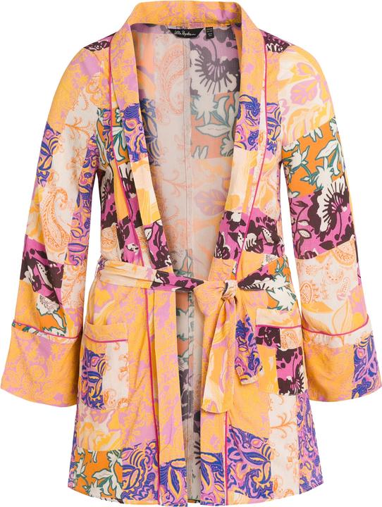 Actual product image Ulla Popken Patchwork Print Open Front Belted Crepe Kimono (54)