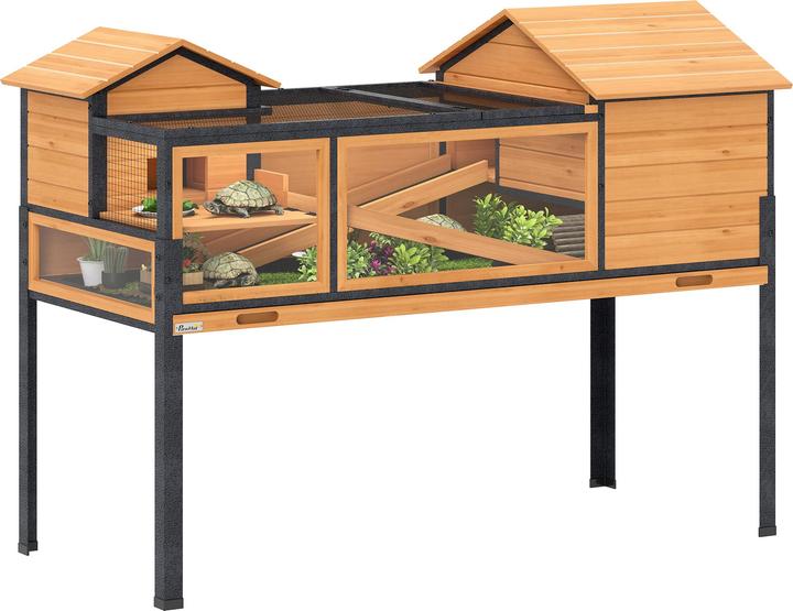 Produktbild PawHut Schildkrötenhaus Tannenholz, Stahl Gelb