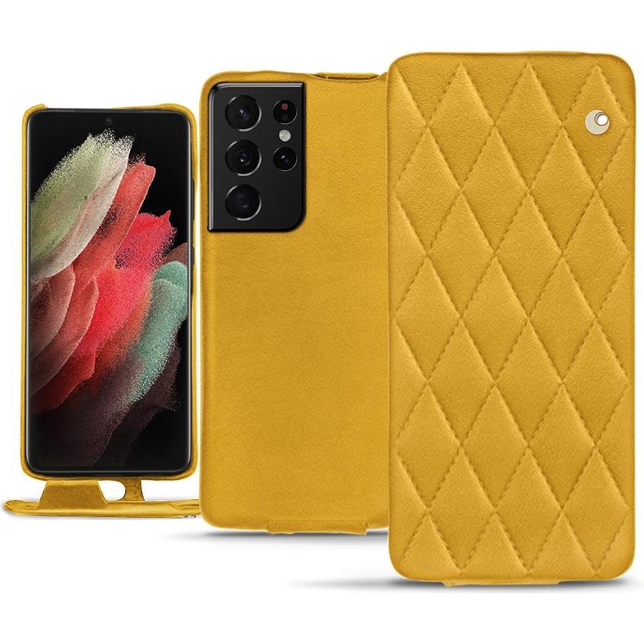 Noreve Lederschutzhülle vertikal (Samsung Galaxy S21 Ultra), Smartphone Hülle, Orange