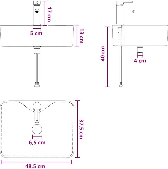 Produktbild vidaXL Badezimmerwaschbecken (375 mm, 485 mm)