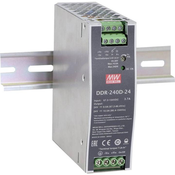 MeanWell MEAN WELL DDR-240D-24, 67.2 - 154 V, 240 W, 24 V, 10 A, RoHS, 40 mm