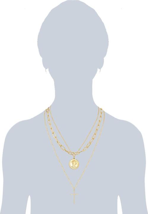 Produktbild Lulu & Jane Damen Kreuz/Münze Metall-Legierung gelbgold 49,0 cm Basiskette + 5,0 cm Verlängerung - 29385 (Metall-Legierung, 49 - 54 cm)