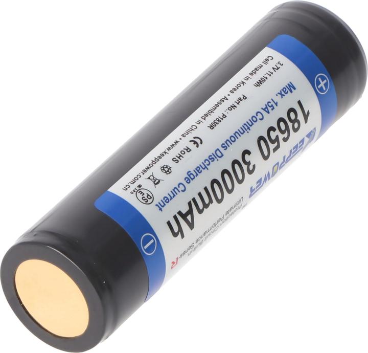 Actual product image Keeppower 18650 3000mAh 3,6V - 3,7V 69x18,85mm Li-Ion-Akku PCB geschützt (1 pcs., 18650, 3000 mAh)