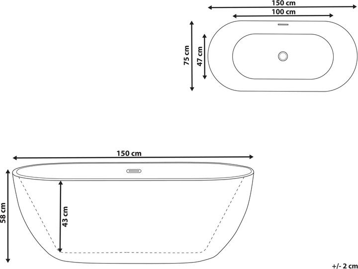 Produktbild Beliani Badewanne freistehend weiss oval 150 x 75 cm CARRERA (202 l, 150 cm, 75 cm)