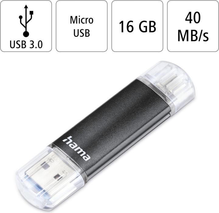 Image du produit Hama Laeta Twin USB 3.0 16GB (16 Go, USB-A)