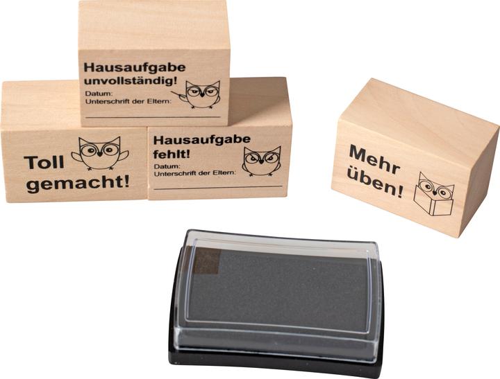 Actual product image Betzold Homework stamps, 4 pieces in set, incl. ink pad