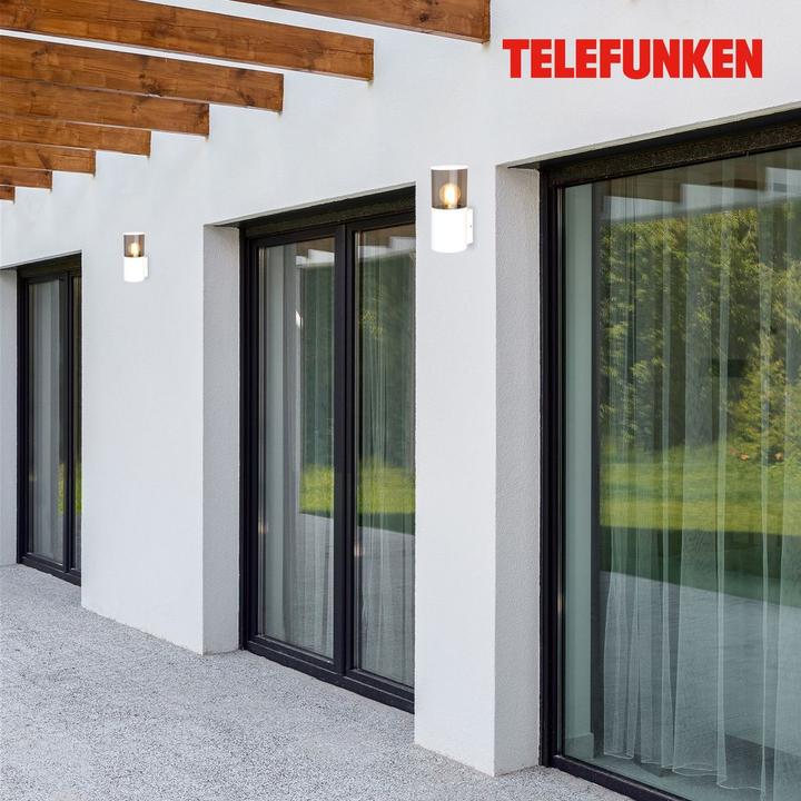 Image du produit Telefunken Applique extérieure, blanc, verre fumé, E27, IP54 (E27, IP54)