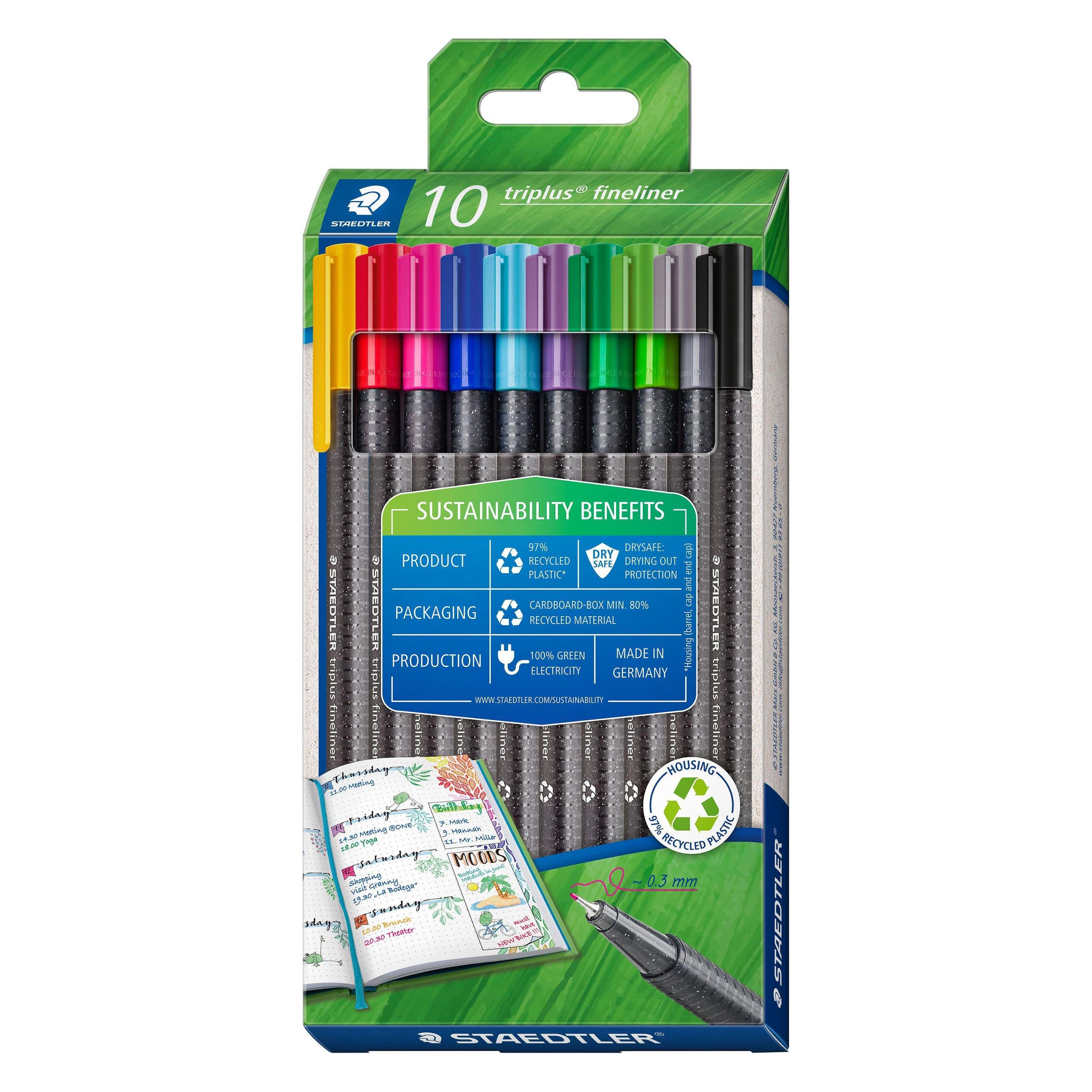 Staedtler, Penne, Triplus Fineliner (Colore Assortito, Colori Misti, 10X)