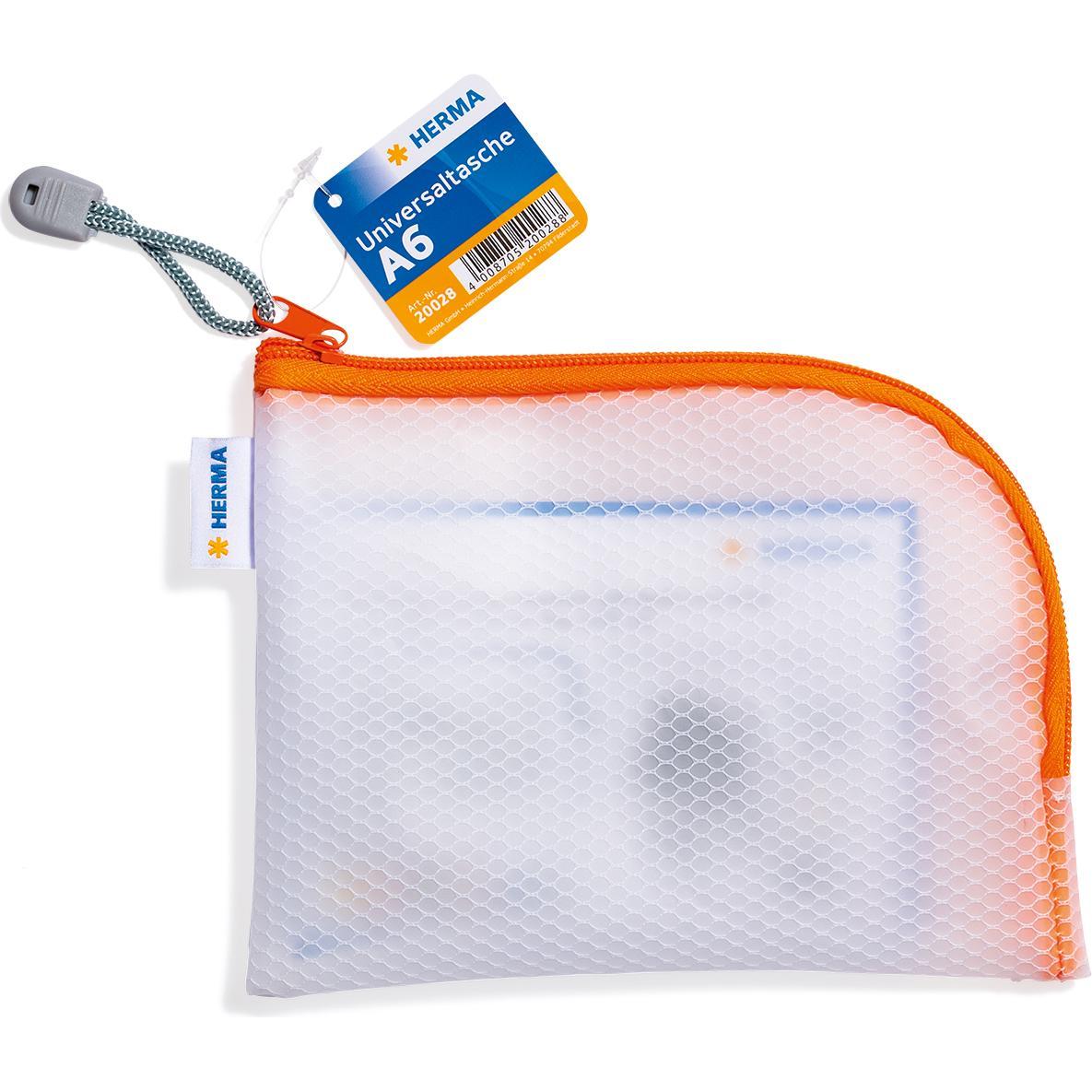 Thumbnail - Herma, Etui, Etui Mesh Bag A6, 10.5 x 14.8 cm, Orange/Weiss