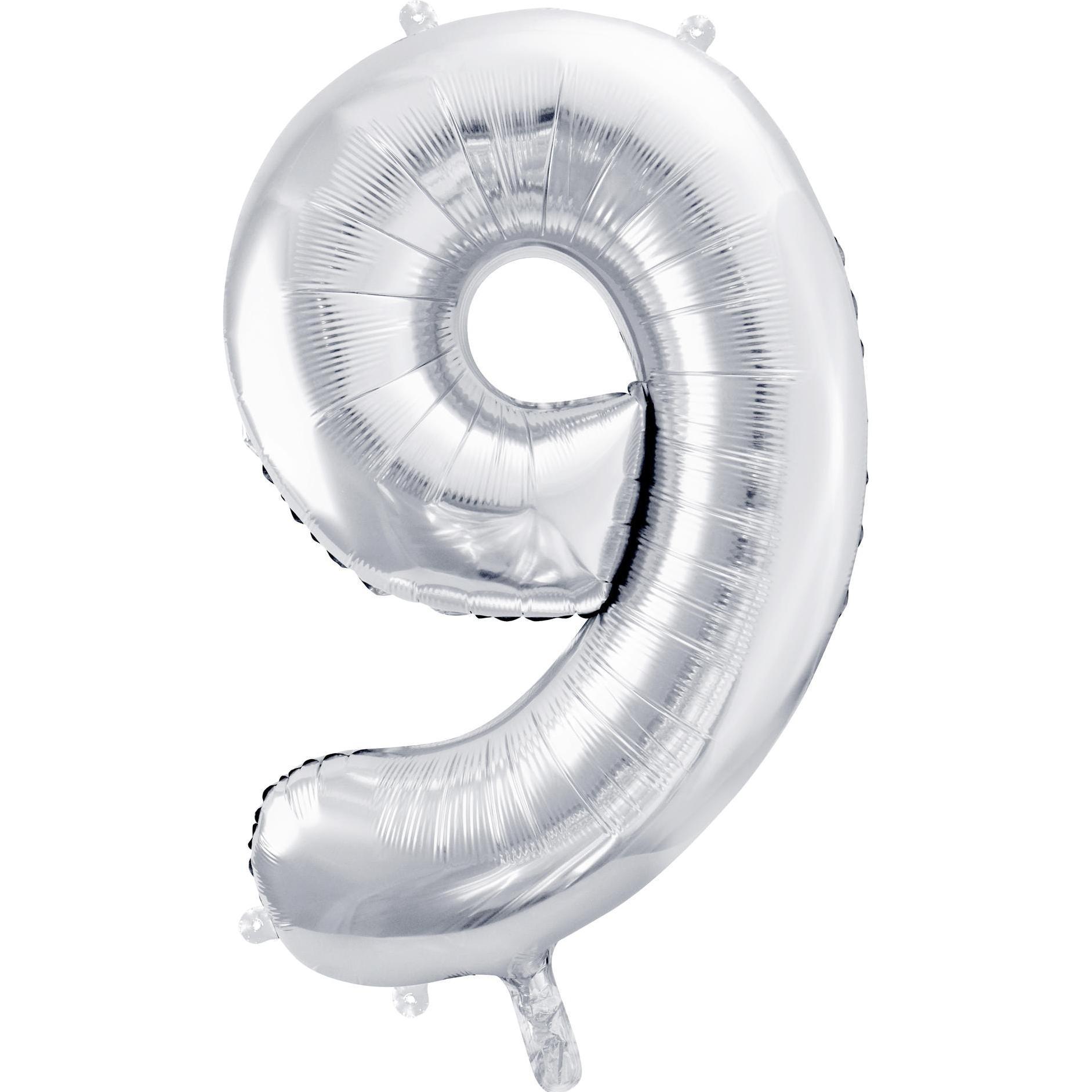 Partydeco Alu-Ball Ziffer "9" Silber