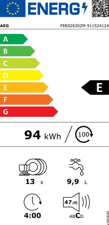 Energie-Label AEG VAATWASSER INBOUW FEB52620ZM