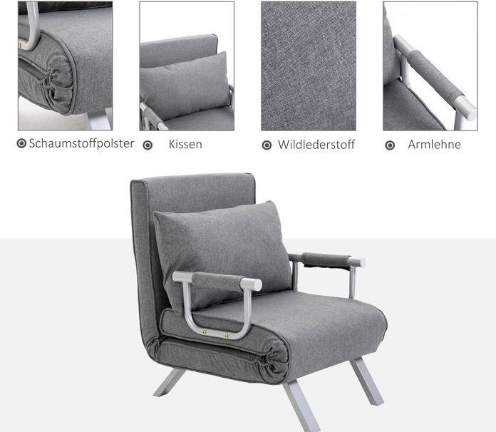 Produktbild Swisshandel24 Schlafsofa mit Armlehne 3-in-1 Schlafsessel Gästebett Chaiselongue Multifunktion leinenartiges Polye