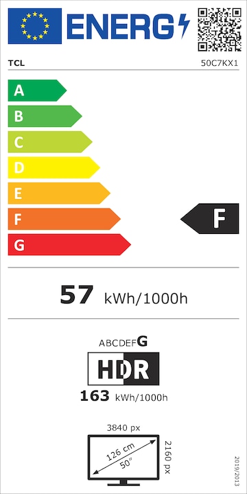 Energie-Label TCL 50C7K (50", Mini-LED, 4K, 2025)