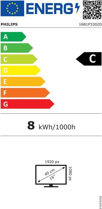 Energy Label Philips 16B1P3302D (1920 x 1080 pixels, 15.60")