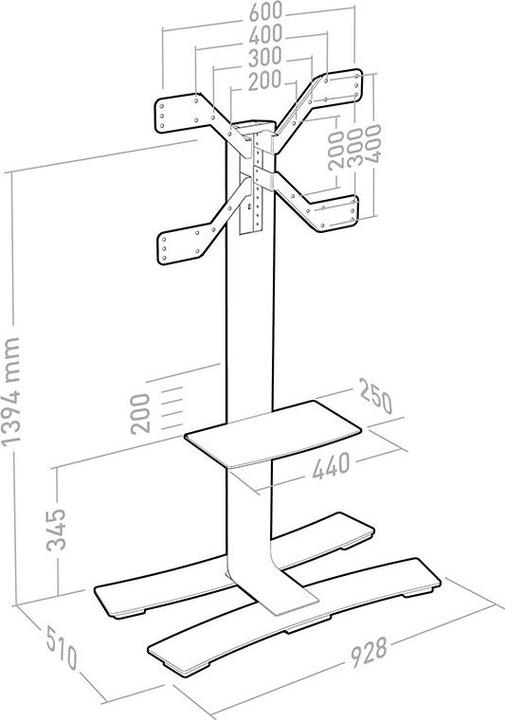 Actual product image Erard WILL 1400 XL mobile TV stand with shelf 40-85 inch, black (50 kg, 40" - 75")