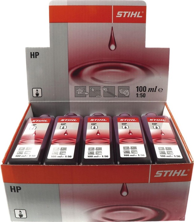 Produktbild Stihl 2-Takt Motoröl (Motorenöl) HP 1:50 für 5 Liter, Inhalt 100 ml 10 Stück (Kettensäge Schwert)
