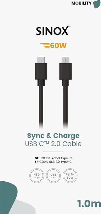 Actual product image Sinox USB C - USB C (1 m, USB 2.0, 60 W)