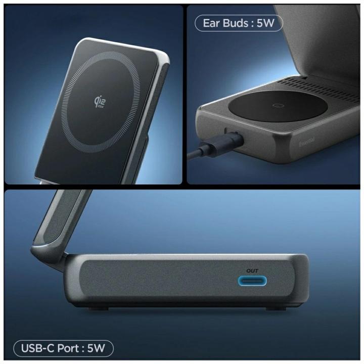 Produktbild Spigen Essential Ef302moq Qi2.2 2in1 Magnetischer Magsafe Wireless Charger Schwarz (25 W)