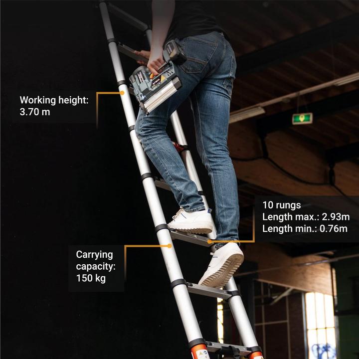 Actual product image Batavia Telescopic ladder 2.93m - Softclose & Anti -slip - Giraffe Air - Suitable for inside and outside.Lig (Telescopic ladder, 293 cm)