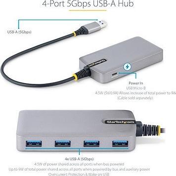Actual product image StarTech COM 4-Port USB 3.0 Hub - USB Hub 5Gbit/s Bus Powered with Optional Power Connector - USB V (USB-C, 5 Ports)